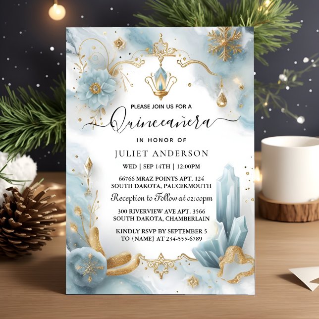 Get Lamp Ivory Ice Sky Gold Light Blue Quinceanera Invitation (Creator Uploaded)