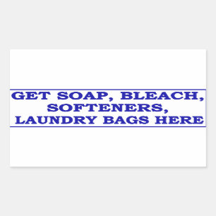 'Get Laundry Items Here' Laundromat Blue Overlay  Rectangular Sticker