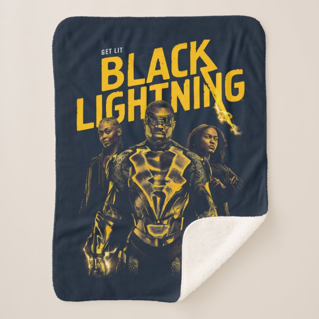 Get Lit - Black Lightning Sherpa Blanket (Front)