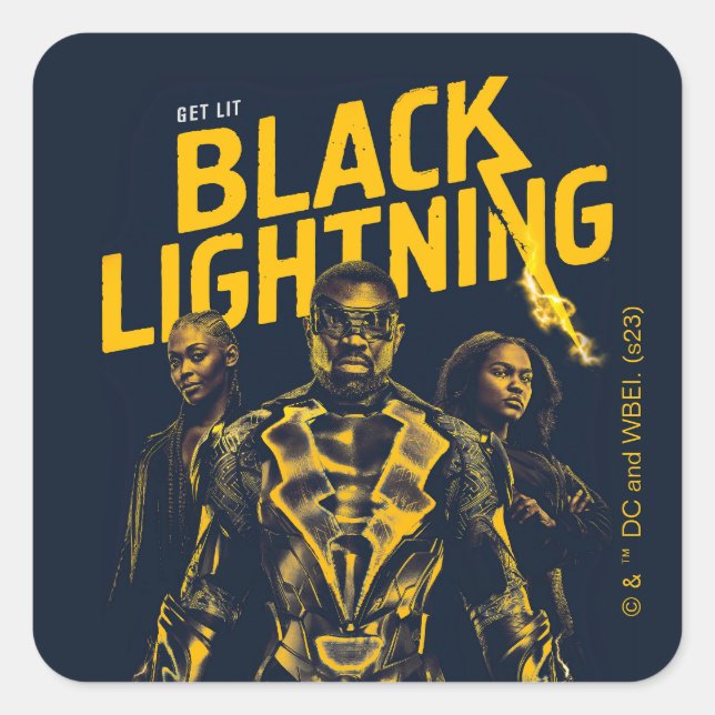 Get Lit - Black Lightning Square Sticker (Front)