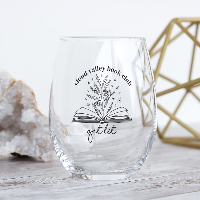Get Lit Blooming Floral Book Personalised Stemless Wine Glass (Creator Uploaded)