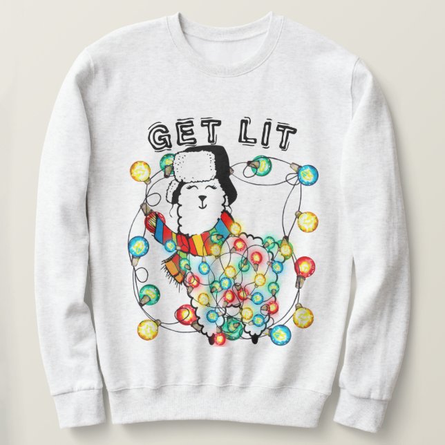 Get Lit Christmas Llama Sweatshirt - Hilarious Fun (Design Front)