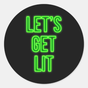 Get Lit Christmas Neon Vintage Retro Outfit Classic Round Sticker