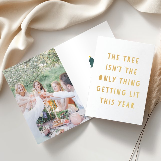 Get Lit | Gold Foil Funny Christmas Photo Card (Creator Uploaded)