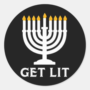Get Lit Hanukkah Menorah Classic Round Sticker