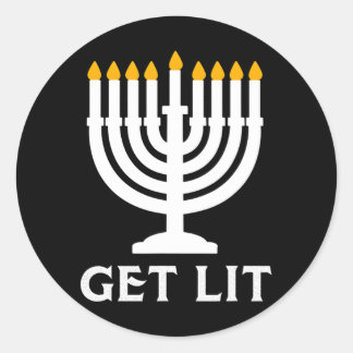 Get Lit Hanukkah Menorah Classic Round Sticker