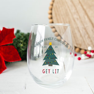 Get Lit   Personalised Christmas Stemless Wine Glass