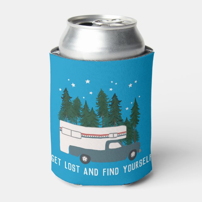 GET LOST AND FIND YOURSELF Truck Camper RVing Can Cooler (Can Front)