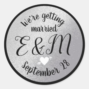 get married circle grey / faux silver wedding classic round sticker