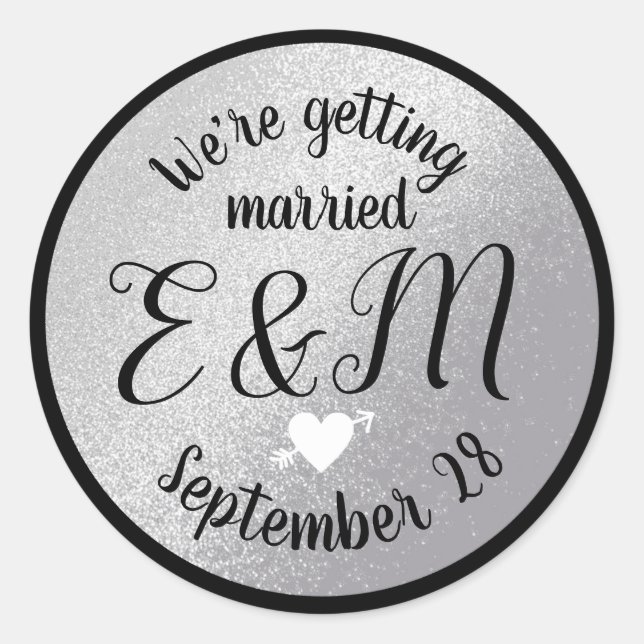 get married circle grey / faux silver wedding  classic round sticker (Front)