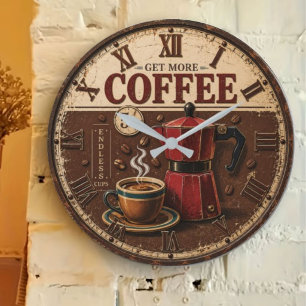 Get More Coffee Rustic Farmhouse Bar Decor Large Clock