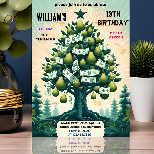 Get Nature Cool Cash Only Money Tree 13th Birthday Invitation (Creator Uploaded)