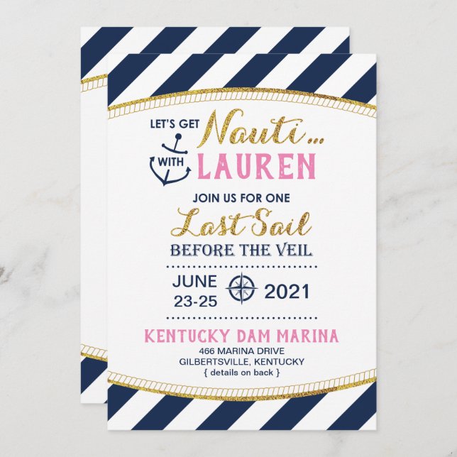 Get Nauti Bridal Shower Invitation (Front/Back)