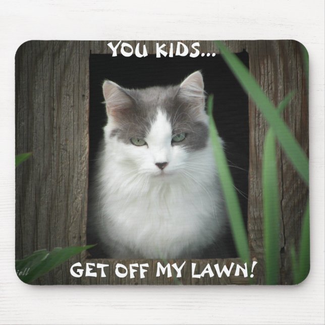 Get Off My Lawn cat meme Mouse Mat (Front)