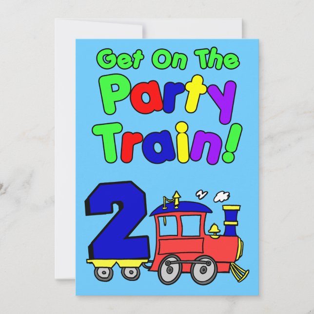 Get On The Party Train 2 Year Old Invitation (Front)