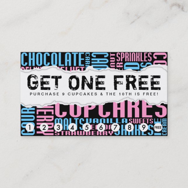 get one free CUPCAKE Loyalty Card (Front)