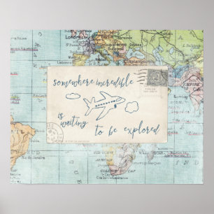 Get out and Explore Quote and Map Poster