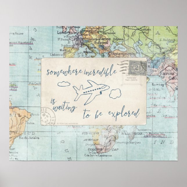 Get out and Explore Quote and Map Poster (Front)