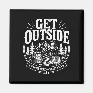 Get outside wander more worry less vintage hiking magnet