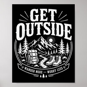 Get outside wander more worry less vintage hiking poster