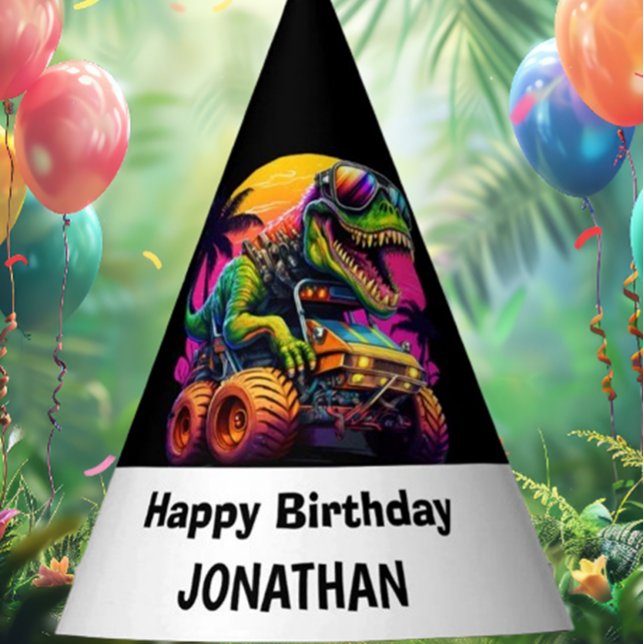 Get Ready for a Dino-Mite Birthday Party Hat (Unleash the fun with our Monster Truck Dinosaur Love party theme!)
