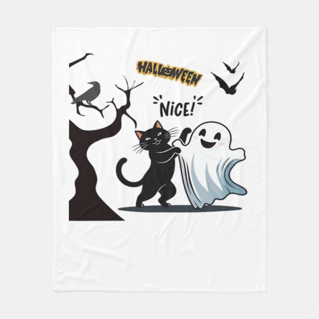 Get ready for a spook-tacular Halloween Nice party Fleece Blanket (Front)