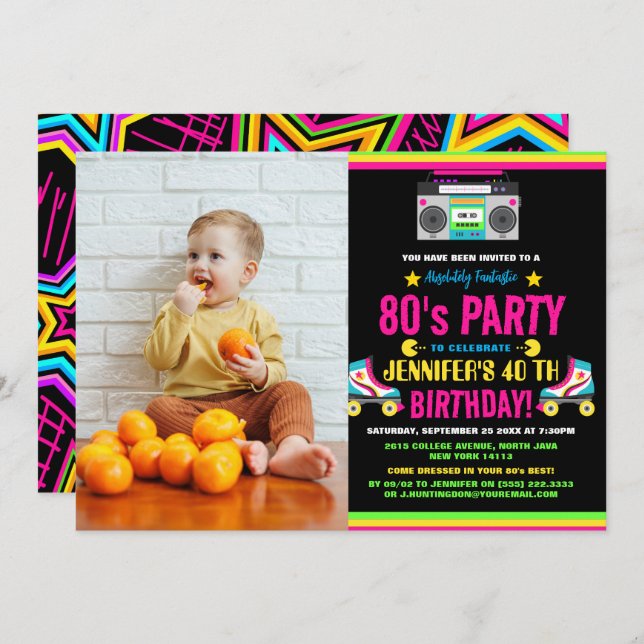 Get ready to throw it back to the totally rad 80s  invitation (Front/Back)