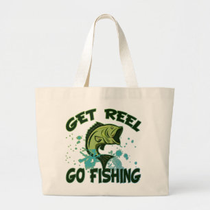 Get Reel Go Fishing Large Tote Bag