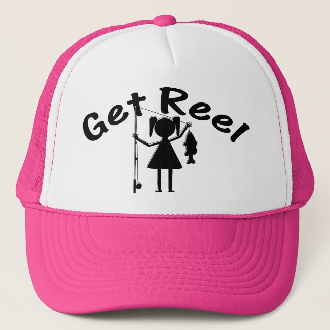 Get Reel - Little Girls Fishing Trucker Hat (Front)