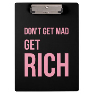 Get Rich Money Quotes Inspiring Pink Black Clipboard