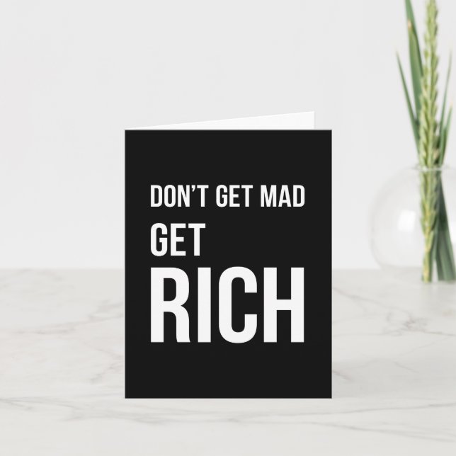 Get Rich Success Motivational Quote White on Black Card (Front)