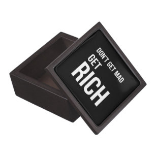 Get Rich Success Motivational Quote White on Black Jewellery Box