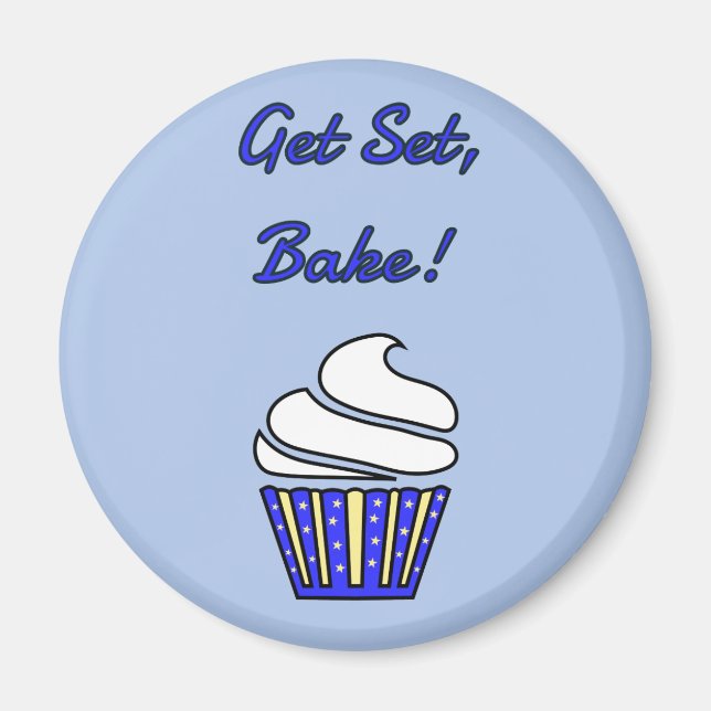 Get set bake blue cupcake magnet (Front)
