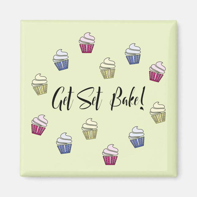 Get Set Bake colourful cupcakes Magnet (Front)