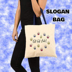 Get set bake colourful cupcakes tote bag