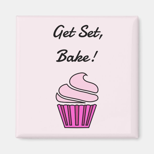Get set bake pink cupcake magnet (Front)