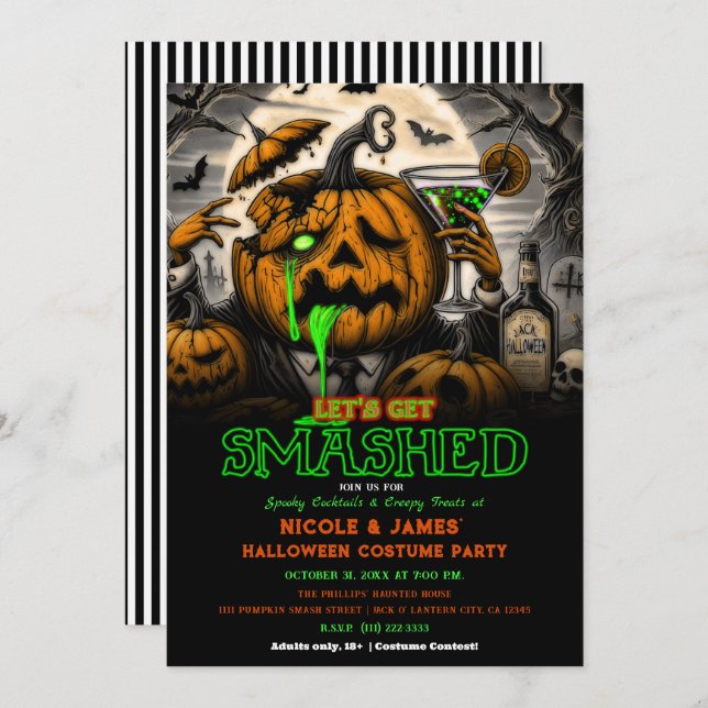 Get Smashed Pumpkin Halloween Cocktail Party Invitation (Front/Back)