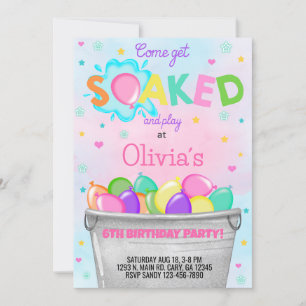 Get soaked water balloons girl birthday invite. invitation