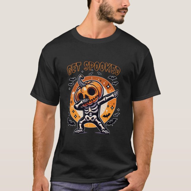 Get Spooked Dabbing Skeleton Jack o Lantern Funny  T-Shirt (Front)