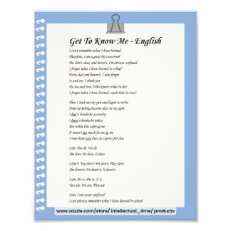 Get To Know Me - English  Photo Print