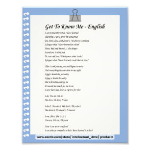 Get To Know Me - English  Photo Print