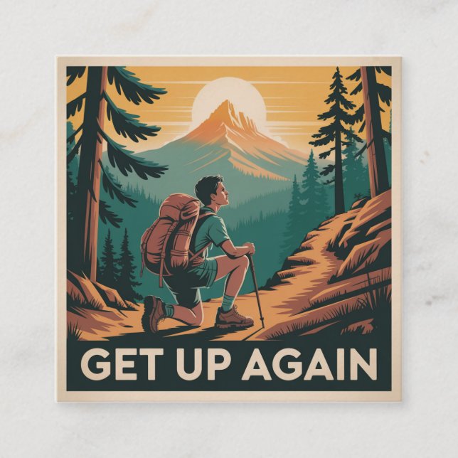 Get Up Again Square Business Card (Front)