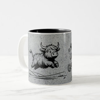 Get up and Go highland Cow Two-Tone Coffee Mug