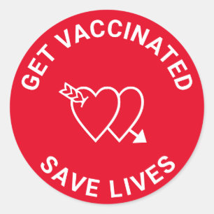 Get Vaccinated save lives red white hearts Classic Round Sticker