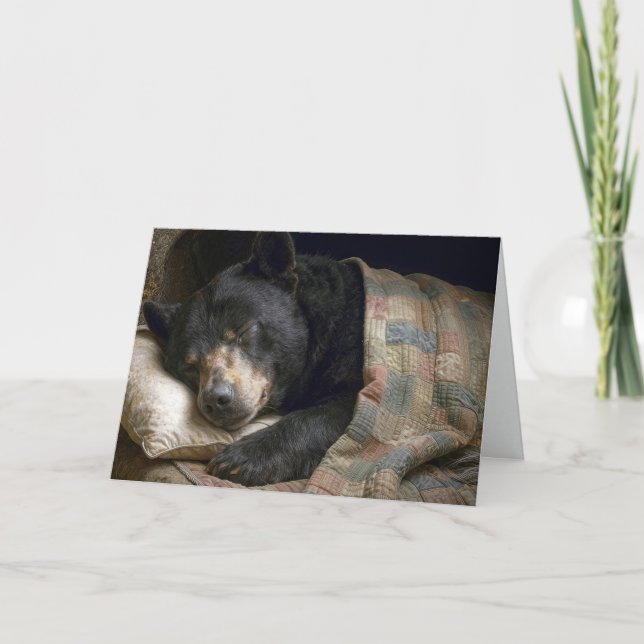 Get Well Black Bear Under a Quilt Card (Front)