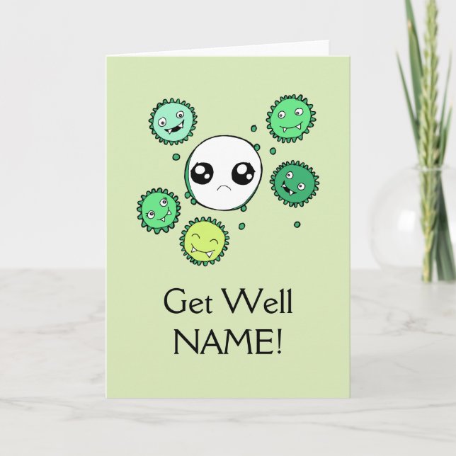 Get Well Card Cute Virus and Cell Drawing Template (Front)