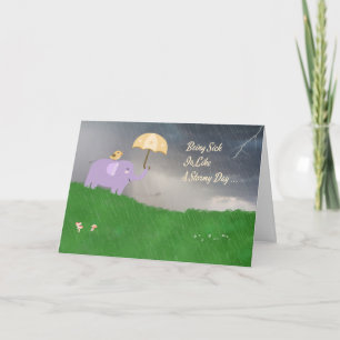 Get Well Card for Child with Elephant & Umbrella