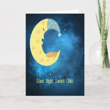 Get Well Card for Sick Child with Cat & Moon