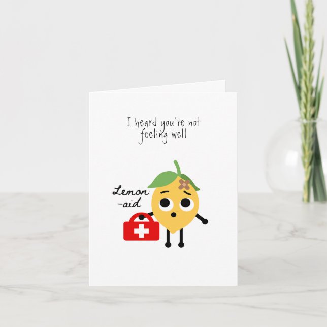 Get Well Card, Fun, Cute lemon first aid Announcement (Front)