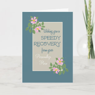 Get Well Card to Personalise, Pink Dogroses, Blue